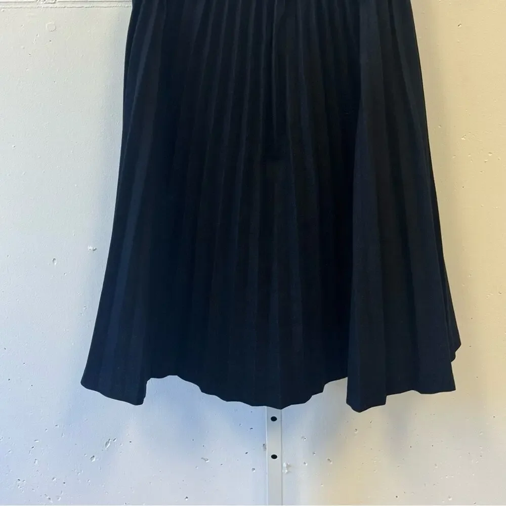 Manoush Minimalist Pleated High‎ Waist Denim Skirt Knee Length Dark Navy Sz 6